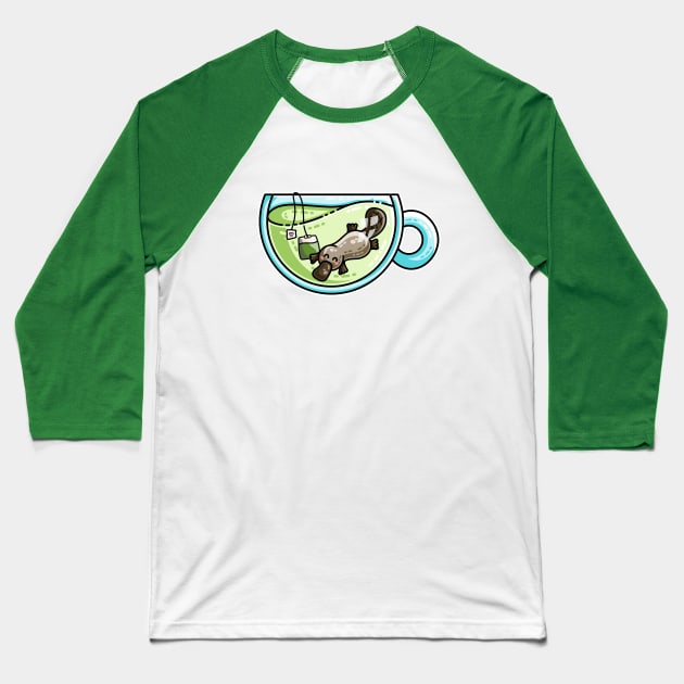 Pla-tea-pus Kawaii Cute Platypus Tea Pun Baseball T-Shirt by freeves